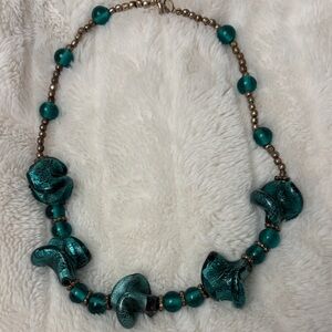 Vintage Handcrafted Indonesian Teal Glass Bead Necklace